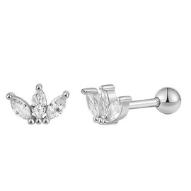 XENOX® Piercing earrings made of high-quality 925 sterling silver with zirconia stones, Sterling Silver, Cubic Zirconia