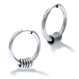 [Puente] Earrings Both Ears Set 5-Ring Chain Stainless Steel Hypoallergenic Compatible Ring Men's Earrings Hoop Earrings Hoop 18G Thick Men's Women's Accessories Stainless Steel Earrings Silver