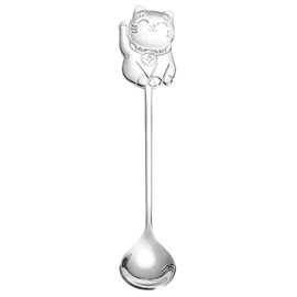 MUUYYI Stainless Steel Coffee Dessert Spoon Cute Cat Shape Teaspoon Long Handle Stirring Spoons Ice Cream Spoons Tableware