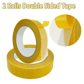 2 Rolls Double Sided Tape Heavy Duty, 0.6in x 66ft Strong Double Sided Sticky Tape with Fiber Mesh, Super Sticky Fiberglass Mesh Tape for Carpet Wall Floor (40m*2.5cm)