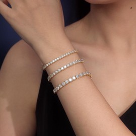 FANCIME Moissanite Women's Tennis Bracelet, Width 0.16 inch (3 mm), 0.16 inch (4 mm), 0.2 inch (5 mm), 2 Rows, 3 Row Tennis Bracelet, Sterling Silver, Silver, Reward, Christmas, Birthday, Anniversary,