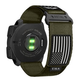 Rugged Nylon Bands with Stars - Stripes Flag Design for Garmin Instinct 2 Solar/Instinct 3 45mm/Instinct, 22mm Sport Breathable Wristband for Garmin Instinct Tactical/E 45mm/Tide/Esports (Army Green)