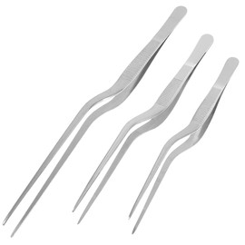 GLEAVI 3Pcs Stainless Steel Food Tweezers Curved Tip Tweezers for Cooking Plating Bbq for Fish Bone Steak and Dessert Serving for Home Restaurant Cafe Use