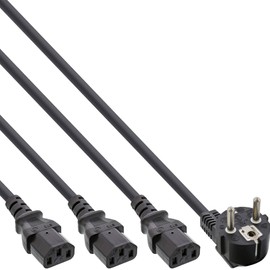 InLine 16653H Y-Cable 1x EU Schuko Plug to 3 IEC Version 3 (2 m with 1/3/2 M Black