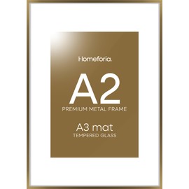 Homeforia A2 Picture Frame Bronze, High End Metal 16.5 x 23.4 inch Poster Frames with Mat 11.7 by 16.5 Photo, A2 Size Brass Frames Matted to A3 Print, 16.5x23.4 Hanging Frame, Tempered Glass, Set of 1