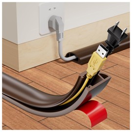 6ft Silicone Cord Covers for Wires on Floor,Self Adhesive Hide Extension Cords,Cable Protector,Heavy Duty Cord Hider,Floor Cable Management Prevent Cable Trips,Cord Cavity 0.65"(W)×0.4"(H),Brown