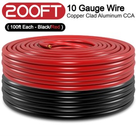Ruikarhop 10 Gauge Wire (100ft Each- Black/Red) Copper Clad Aluminum CCA,20 pcs Lugs Terminal Connectors with 3:1 Heat Shrink Tube for Power/Auto,Amplifier,Ground Cable