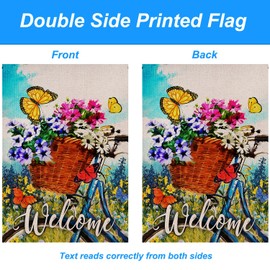 Spring Garden Flag Yard Flags for Outside Welcome Spring Garden Flags 12x18 Double Sided Rural Pastoral Floral Bicycle Burlap Garden Flag Decorative Flags for Outside