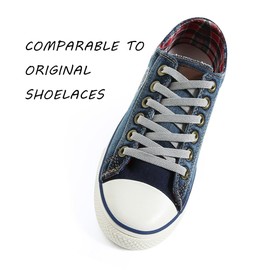 VSUDO 115cm Length Flat White Grey Trainers Shoelace, 8mm Wide Shoe Laces for Sneakers, Premium Trainer Shoe Strings, Replacements Athletic Sport Shoelaces for Women or Men (1Pair-White Grey-115cm)