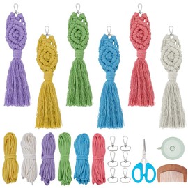 FREEBLOSS 6 Set DIY Macrame Keychain Kit Macrame Kit for Beginners 6 Colors Macrame Keychain Charms for Wallet Car Key Macrame Tassels Craft Kits with Video Tutorial for Adults Macrame Gift