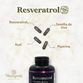 Resveratrol Potenciado I 60 cpsulas I Con aca, piperina y semilla de uva I Antioxidante premium I Apoya la salud celular y el envejecimiento...       