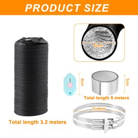 ComPDCVD Black Exhaust Hose 80 mm Length 3 m PVC Flexible Aluminium Pipe Hose Aluminium Flexible Hose with 2 Hose Clips Stainless Steel for Air Conditioning Mobile Air Conditioning Tumble Dryer