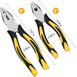 ZUZUAN Lineman's Pliers Combination Pliers 6 Inch & 8 Inch Pliers with Wire Cutter， Heavy Duty Chrome Vanadium Steel Construction Professional Handle