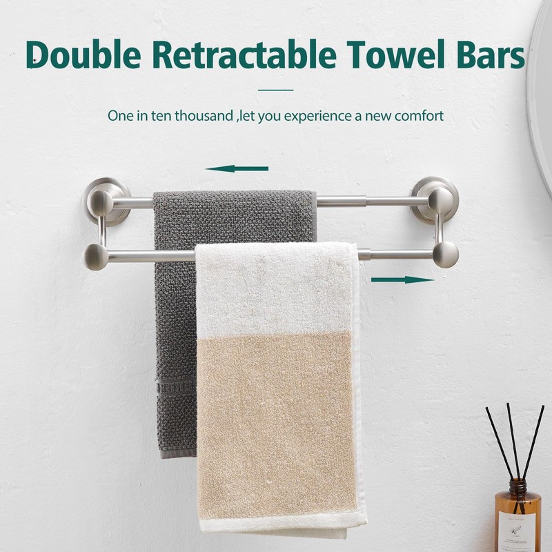 Hoimpro Adjustable Retractable 15-27 Inches Stainless Steel Bathroom Towel Bar,
