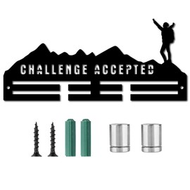 CREATCABIN Acrylic Medal Holder Challenge Accepted Medal Hanger Display Stand Wall Mount Sports Hanger for Home Badges 2 Lines Athletes Medal Winner Running Football Gymnastics