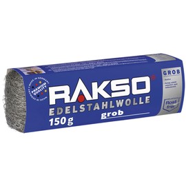 RAKSO Stainless Steel Wool Coarse - 150 g, 1 Banderole, Rustproof, Removes Stubborn Deposits on Tiles, Ceramics - Floors in Wet Areas