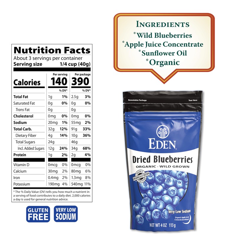 Eden Organic Dried Blueberries, 4 oz Bag