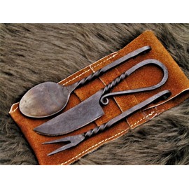 Medieval Cutlery Set, Hand-Forged Medieval Cutlery 601EA, Black