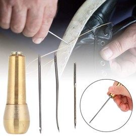 Set of 2 Sewing Tamer Hand Sewing Tool Leather Awl Set Interchangeable Leather Sewing Awl with Wooden Handle for Hand Sewing Punching Repair Accessories