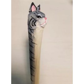 Handmade Gray Kitty Cat Wooden Pen Hand Carved Wood Ballpoint Hand Made Handcrafted V86