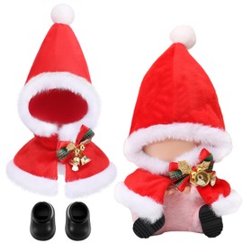 Frienda 17cm Doll Outfits Set Christmas Doll Clothes Include Red Santa Claus Cape with Bells Bow, and Black Boots, Santa Themed Outfits Bundle for 6.7" Dolls, Clothes Only No Dolls