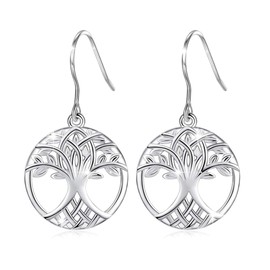 Tree of Life Earrings, AEONSLOVE 925 Sterling Silver Celtic Knot Life Tree Drop Dangle Earrings for Women, Romantic Gift for Her