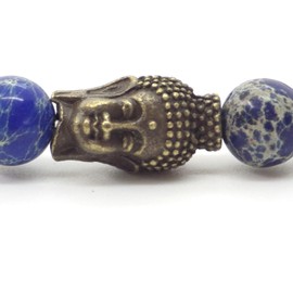 Zen-Ethno-Herrenarmband aus blauen imperialen Jaspisperlen und bronzefarbenem Buddha