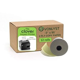 Vonlyst Two Ply Copy Carbonless Rolls 3x95 White/Canary for Clover Kitchen Printer Paper (12 rolls)