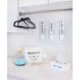 AuldHome Laundry Room Wall Art (Set of 3); Rustic Wood Clothespin Shaped Laundry Decor