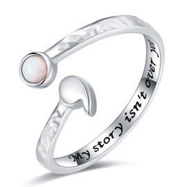 JZWUYAN Silver Semicolon Ring Jewelry for Women - 925 Sterling Silver Adjustable Opal Hammered Semicolon Rings for Women, My Story Isn't Over Yet Suicide Awareness Inspirational Jewelry Gifts