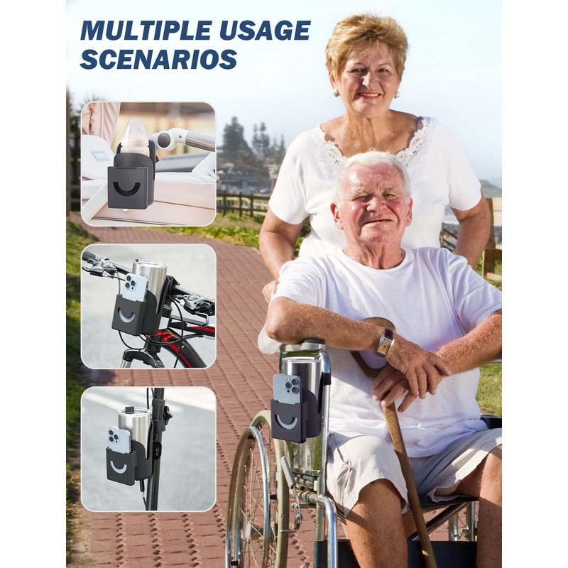 JOYTUTUS Cup Holder for Wheelchair, 2 in 1 Water Bottle