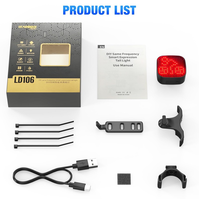 NAACOO Smart Bike Tail Light with Custom LED Patterns (Heart/Smile/Bear/Bike),