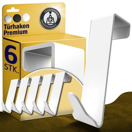 Menz Premium Door Hooks for Hanging, Set of 6 - Individually Usable Clothes Hooks Door Made of Stainless Steel, High-Quality Door Coat Rack - White Hooks for Hanging, Door Hook Rail with High Load