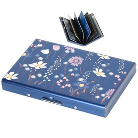 BONSYL® RFID Blocking Credit Card Holders, Slim Metal Credit Card Case Wallet with 6 Slots for Women or Men. (6 Card/Blue/Flower)