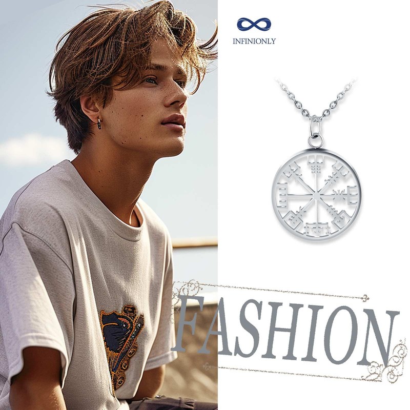 INFINIONLY Vintage Hollow Pirate Pattern Necklace Coins Fashion Stainless Steel