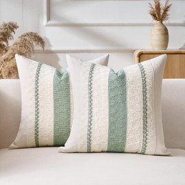 Aisybaklyn Cushion Cover 40 x 40 cm, Set of 2 Boho Decorative Cushion Covers, Cotton and Linen, Decorative Sofa Cushion, Decorative Cushion Cover, Spring, Modern, Sage Green, Farmhouse, Woven Textured