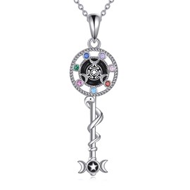 DAYLINLOVE Hecate Key Necklace S925 Sterling Silver Hekate Triple Moon Pendant Necklaces Hecate Key Jewelry Gifts for Women Mom Wife