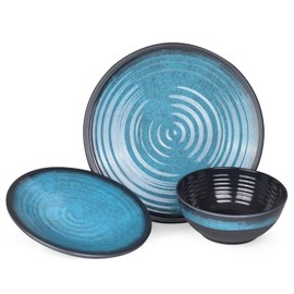 Camping Crockery Set 1 Person 3-Piece Melamine Picnic Crockery Set Camping Tableware Stone Blue Design