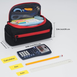 ECHSRT Jumbo Pencil Case Organizer for Men Women, Extra Large Capacity Pencil Pouch, Sturdy Portable Storage Bag for Office Travel Supplies - Black