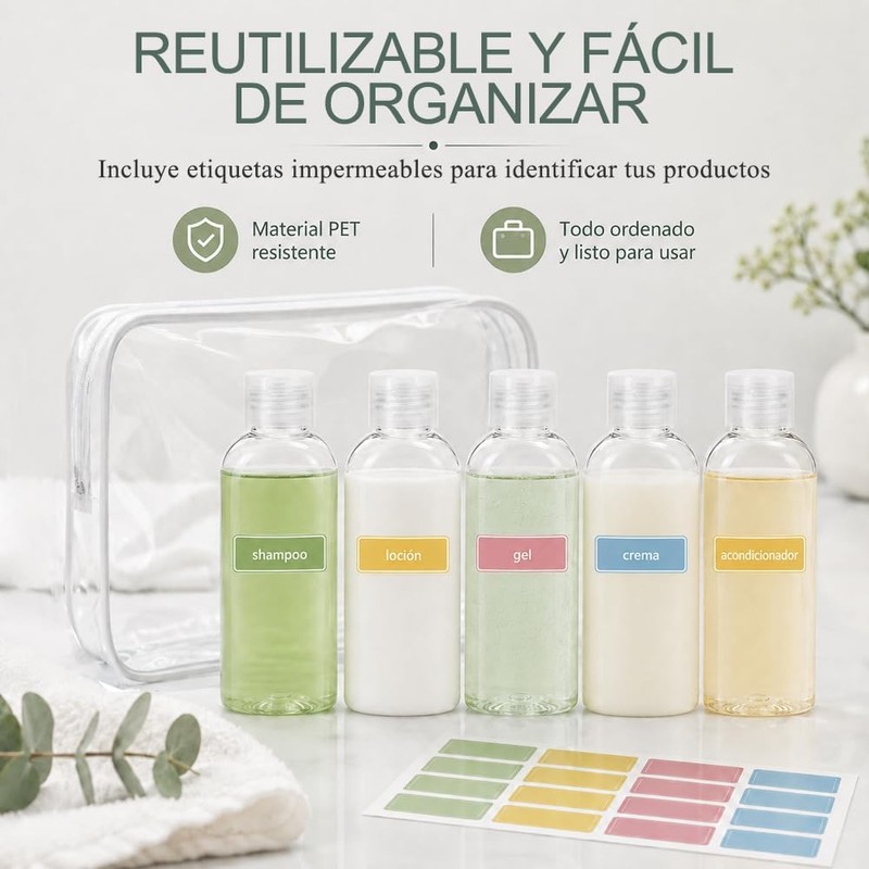 Kit de viaje Janety 5 botellas transparentes – Antifugas y
