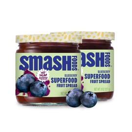 Smash Foods Blueberry Jam | Low-Calorie, No Sugar Added Keto Jam with Upcycled Fruit & Chia Seeds | Vegan, Paleo Superfood Fruit Spread (2 Jars)
