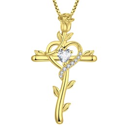 STARCHENIE Gold Cross Necklace 925 Sterling Silver Rose Heart Pendant Crucifix Jewelry for Women