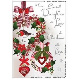 Jonny Javelin Special Daughter In Law Christmas Card Robin Festive Wreath