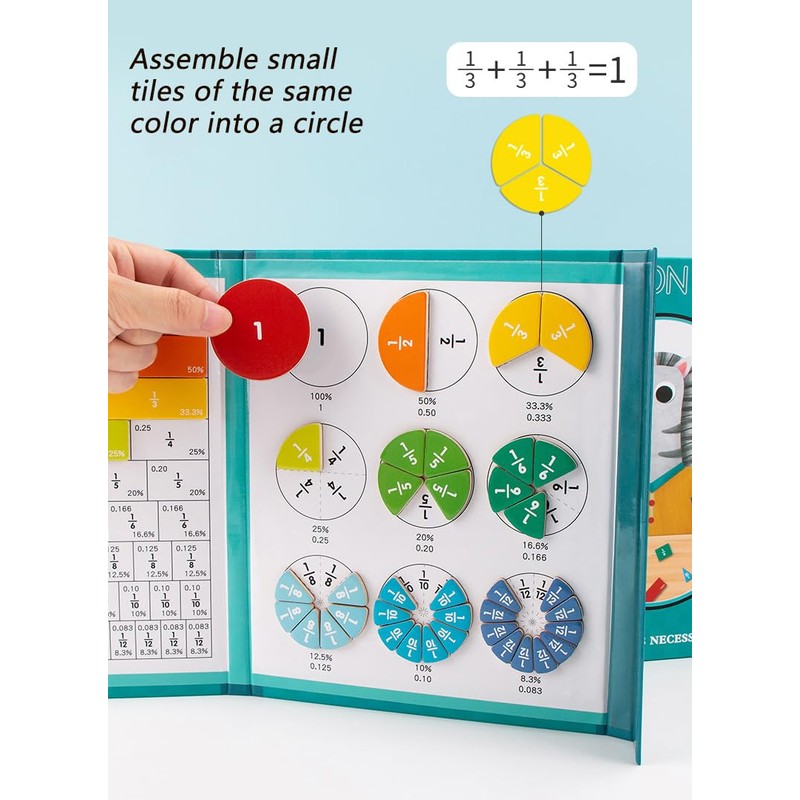 Magnetic Fraction Educational Puzzle Fraction Tiles and Circles, Equip Magnetic