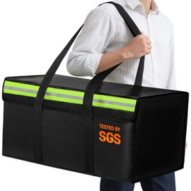 Amerbro Large Fireproof Document Bags 24x12x12in, Fireproof Document Box for Cash, Photo Albums, Valuables, Extra Large Fireproof Bag Waterproof Document Storage with Reflective Strip, Black