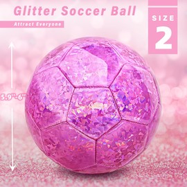 Size 2 Soccer Ball Glitter Pink, Girls Soccer Ball Size 2, Kids Outdoors Recreation Sparkly Small Ball for Girls Birthday Christmas Easter Gifts
