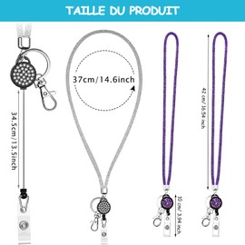 XOPOZON 4 Pieces Crystal Necklace Lanyard with Rhinestones Transparent ID Card Holder and Key Chain Neck Strap for Business Card Bus Key Chain, multicoloured