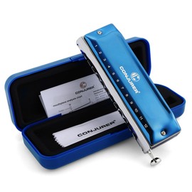 CONJURER Deluxe Chromatic Harmonica for Beginners Adult 12 Hole Harmonica with Valve C Key Mouth Organ with Brass Reed in Hard Case Key of C, Blue