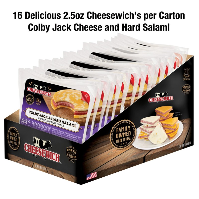 Cheesewich Protein Snacks - Colby Jack & Hard Salami Slices,