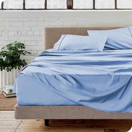 California King Size 100% Egyptian Cotton Flat Bed Sheet, Easy to Wash 800 Thread Count California King Size 1Pc Flat Sheets - 108 Inches x 110 Inches - Light Blue Solid